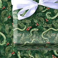 Watercolor Pine Berry Gift Wrap, Green Snake Christmas Wrapping Paper, Botanical Snake Wrapping Paper, Unique Winter Holiday Gift Wrap Roll