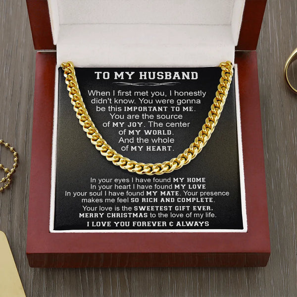 Christmas Message Card Chain Necklace, Husband Cuban Link Chain Necklace, Polished Stainless Steel Mens Anniversary Jewelry