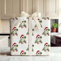 Red Eyed Frog Santa Hat Gift Wrap Roll, Tree Frog Christmas Wrapping Paper, Adorable Animal Holiday Wrapping Paper, Whimsical Kids Gift Wrap