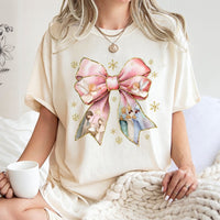 Adorable Christmas Bow T-Shirt, Pink Coquette Nativity Bow Shirt, Christian Holiday Graphic Tee, Religious Xmas Graphic T-Shirt, Present for Women