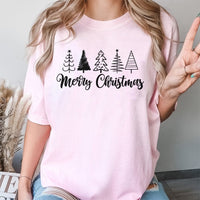 Merry Christmas Pine Graphic Tee, Hand-Drawn Christmas Tree T-Shirt, Holiday Forest Graphic T-Shirt, Vintage Nature Shirt, Winter Xmas Present