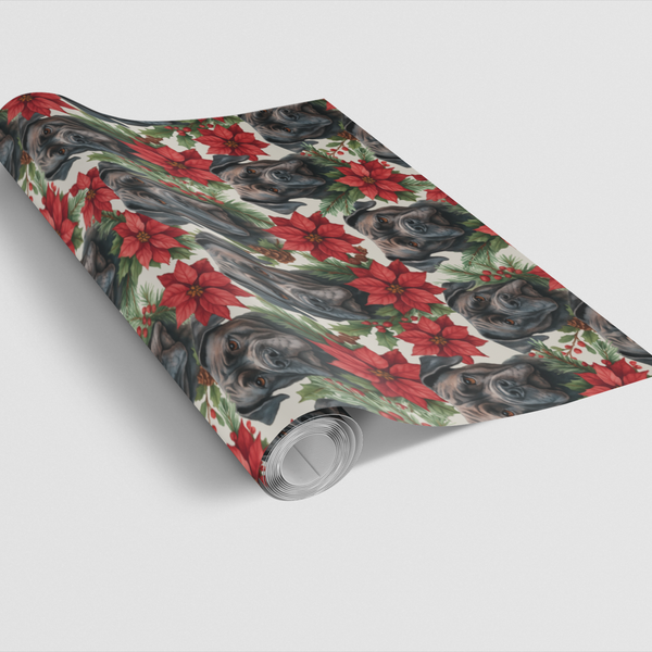 Poinsettia Dog Gift Wrap, Cane Corso Christmas Wrapping Paper, Holiday Dog Wrapping Paper, Cane Corso Gift Wrap, Dog Lover Xm