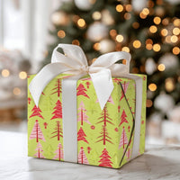 Lime Green Christmas Gift Wrap, Modern Pink Red Tree Wrapping Paper, Graphic Stylized Tree Wrapping Paper, Holiday Season Gift Wrap Roll