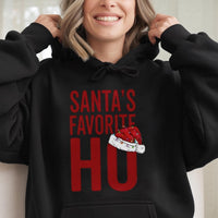 Humorous Christmas Holiday Sweatshirt, Santas Favorite Ho Hoodie, Santa Claus Graphic Hooded Sweater, Naughty Xmas Party Hoodie, Holiday Present