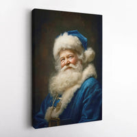 Vintage Portrait Canvas Print, Blue Santa Claus Canvas Art, Retro Santa Wall Art, Holiday Season Wall Decor, Festive Christmas Canvas Decor