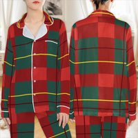 Red Green Tartan Pajamas, Christmas Plaid Satin Pajama Set, Silky Button Up Holiday Sleepwear, Winter Festive Pajama Pants