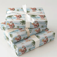Beer Drinking Santa Gift Wrap, Tropical Beach Santa Wrapping Paper, Palm Tree Christmas Present Paper, Summer Holiday Wrapping Paper Roll