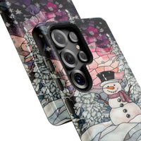 Winter Snowy Trees Samsung Galaxy Tough Phone Case, Stained Glass Snowman Phone Case, Holiday Season Hard Cover, Christmas Phone Case Present