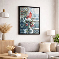Snowy Christmas Branch Canvas Wall Art, Red Cardinal Canvas Print, Winter Cardinal Bird Wall Decor, Festive Holiday Woodland Art