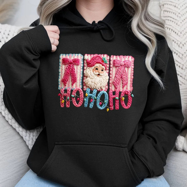 Faux Yarn Christmas Hoodie, Santa Claus Ho Ho Ho Hoodie, Retro Santa Sweatshirt, Holiday Santa Claus Pullover, Winter Xmas Pr