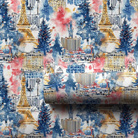 Watercolor Vegas Cityscape Wrapping Paper, Las Vegas Christmas Wrapping Paper, Festive City Skyline Gift Wrap, Nevada Holiday Wrapping Paper