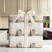 Watercolor Winter Paris Gift Wrap, Paris Louvre Christmas Wrapping Paper, French Cityscape Holiday Wrapping Paper