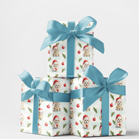 Watercolor Dog in Santa Hat Gift Wrap, Adorable Puppy Christmas Wrapping Paper, Festive Winter Dog Wrapping Paper, Holiday Gift Wrap Roll