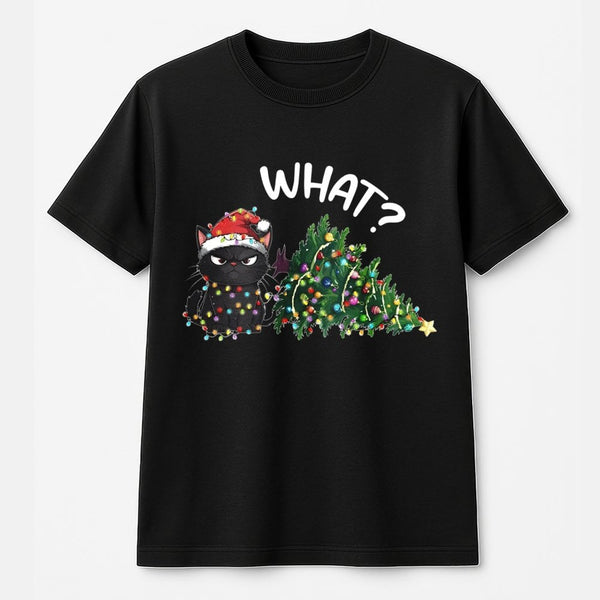 Humorous Cat in Holiday Lights T-Shirt, Grumpy Black Cat Christmas Shirt, Retro Grumpy Cat Graphic Tee, Adorable Cat Lover Ch