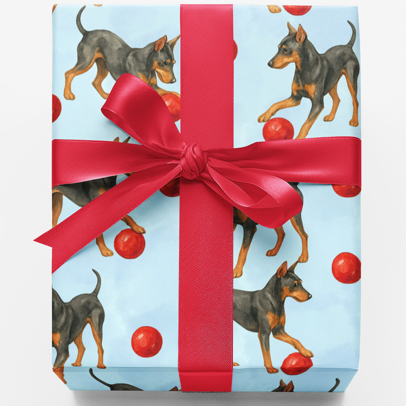 Festive Pinscher Dog Gift Wrap, German Pinscher Christmas Wrapping Paper, Adorable Canine Holiday Wrapping Paper, Xmas Dog Lover Paper Roll