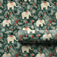 Pine Berries Elephant Gift Wrap, Watercolor Elephant Wrapping Paper, Christmas Elephant Wrapping Paper, Winter Animal Holiday Present Wrap