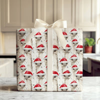 Watercolor Santa Hat Bird Gift Wrap, Christmas Emu Wrapping Paper, Festive Snowflake Present Wrapping Paper, Holiday Gift Wrap Roll