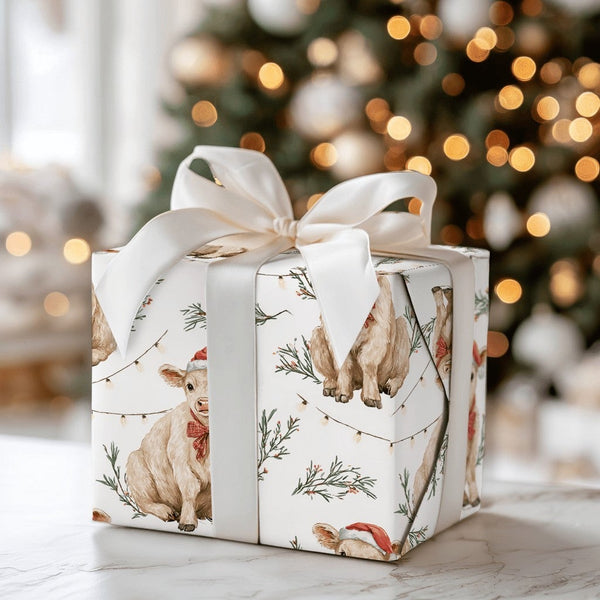 Farmhouse Calf Gift Wrap, Baby Cow Christmas Wrapping Paper, Rustic Cow Wrapping Paper, Holiday Country Gift Wrap, Xmas Prese