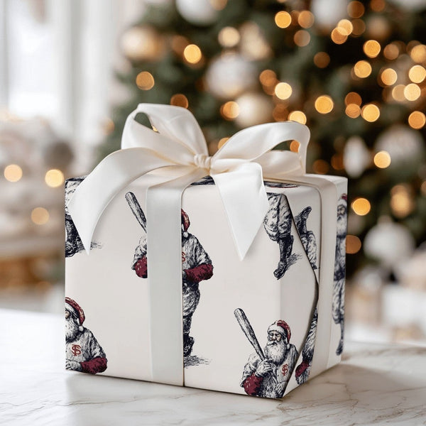 Vintage Sport Santa Gift Wrap, Baseball Santa Wrapping Paper, Sketch Santa Wrapping Paper, Retro Christmas Gift Wrap, Sports 