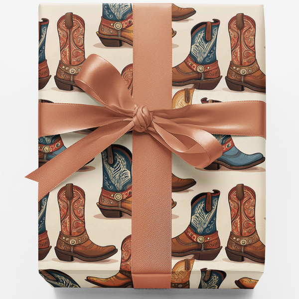 Rustic Country Wrapping Paper, Western Cowboy Boot Gift Wrapping Paper, Cowgirl Rodeo Gift Wrapping Paper, Birthday Christmas