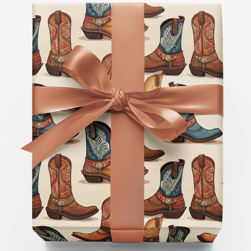 Rustic Country Wrapping Paper, Western Cowboy Boot Gift Wrapping Paper, Cowgirl Rodeo Gift Wrapping Paper, Birthday Christmas Wrap