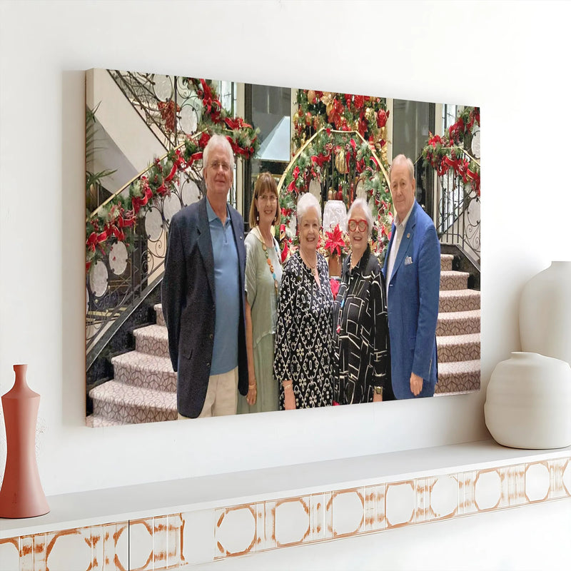 Christmas Holiday Portrait Wall Art, Custom Family Photo Horizontal Canvas, Personalized Group Picture Print, Grandparents Present