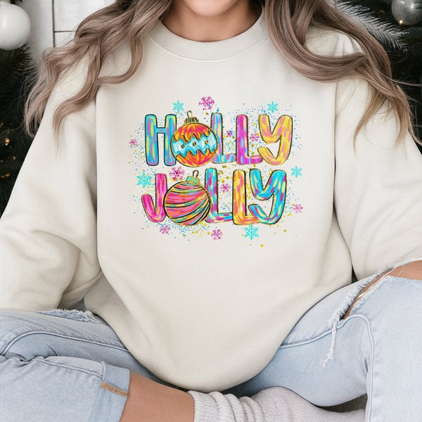Retro Colorful Ornament Crewneck, Holly Jolly Christmas Sweatshirt, Vintage Holiday Aesthetic Pullover, Comfy Xmas Sweater, C