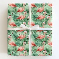 Tropical Flamingo Gift Wrap, Flamingo Christmas Wrapping Paper, Beach Holiday Wrapping Paper, Coastal Xmas Gift Wrap, Palm Leaf Present Roll