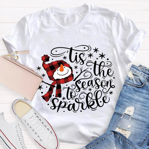 Adorable Winter Holiday Graphic Tee, Christmas Santa Hat Snowman T-Shirt, Festive Merry Christmas Shirt, Xmas Present for Wom