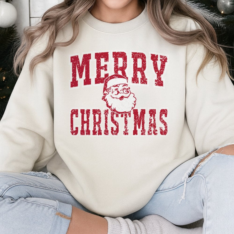 Distressed Santa Crewneck, Merry Christmas Santa Sweatshirt, Retro Holiday Graphic Sweatshirt, Comfy Xmas Pullover Sweatshirt, Holiday Present