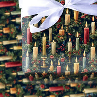 Holly Berry and Pine Wrapping Paper, Vintage Christmas Candle Wrapping Paper, Traditional Holiday Wrapping Paper, Winter Gift Wrap Roll