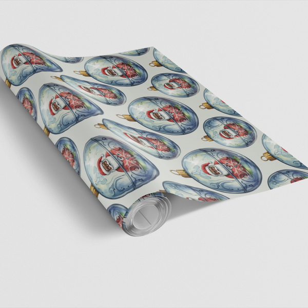 Baroque Christmas Gift Wrap, Santa Ornaments Wrapping Paper, Vintage Santa Holiday Present Paper, Glass Ornament Wrapping Pap