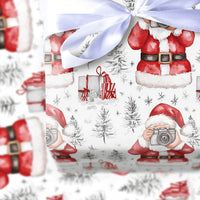 Camera Santa Christmas Gift Wrap, Photographer Santa Wrapping Paper, Watercolor Holiday Wrapping Paper, Photography Lover Gift Wrap Paper