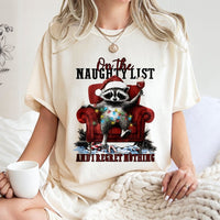 On the Naughty List and I Regret Nothing Shirt, Humorous Raccoon Christmas Shirt, Retro Holiday Animal Tee, Adorable Christmas Graphic T-Shirt