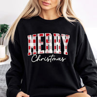 Holiday Plaid Christmas Crewneck, Retro Buffalo Plaid Merry Christmas Sweatshirt, Winter Christmas Pullover, Festive Xmas Sweatshirt Present