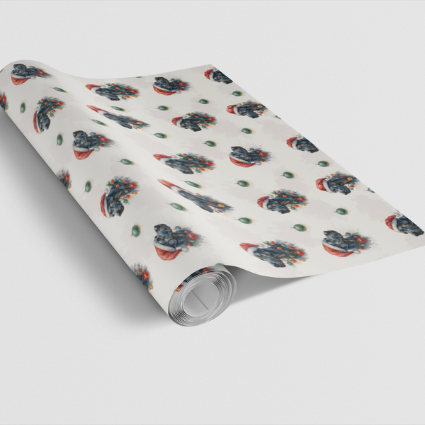 Watercolor Dog Santa Hat Print Gift Wrap, Great Dane Christmas Wrapping Paper, Xmas Puppy Wrapping Paper Roll