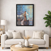 Holy Family with Donkey Canvas Art, Mary and Joseph Nativity Canvas Print, Christian Christmas Canvas, Religious Holiday Wall Decor Present
