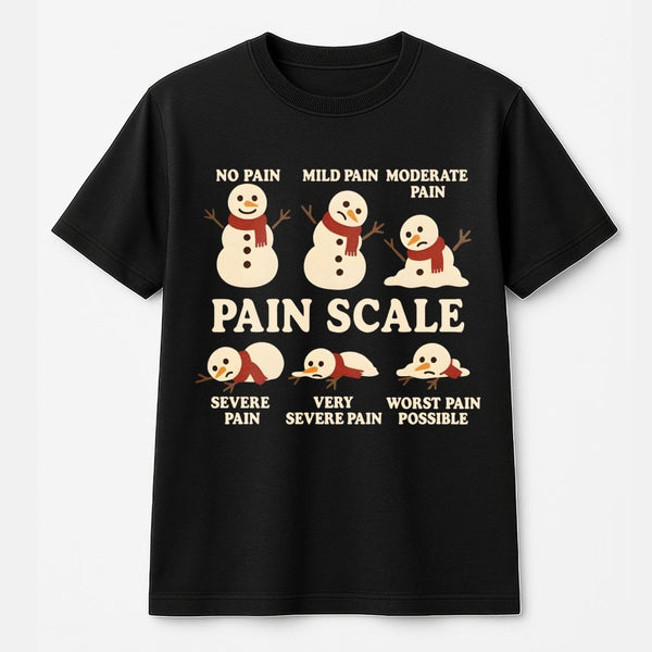 Humorous Medical Christmas Tee, Snowman Pain Scale T-Shirt, Melting Snowman Nurse Doctor Graphic Shirt, Winter Healthcare Wor