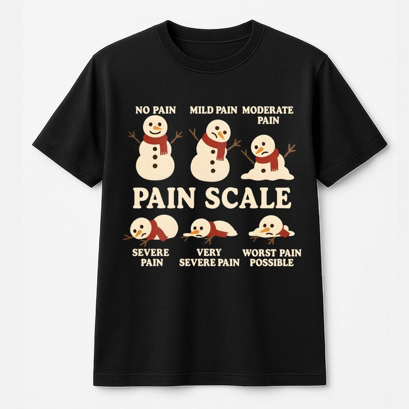 Humorous Medical Christmas Tee, Snowman Pain Scale T-Shirt, Melting Snowman Nurse Doctor Graphic Shirt, Winter Healthcare Worker Present T-Shirt