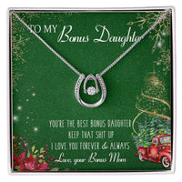 Dancing Cubic Zirconia Necklace, Bonus Daughter Horseshoe Necklace, Stepdaughter Pendant, Meaningful Christmas Present from Bonus Mom