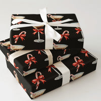 Candy Cane Cocktail Gift Wrap, Espresso Martini Christmas Wrapping Paper, Black Holiday Cocktail Wrapping Paper, Festive Party Gift Wrap