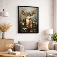 Rustic Reindeer Wreath Canvas Print, Winter Deer Canvas Wall Art, Holiday Christmas Wall Art Canvas, Farmhouse Winter Decor Present