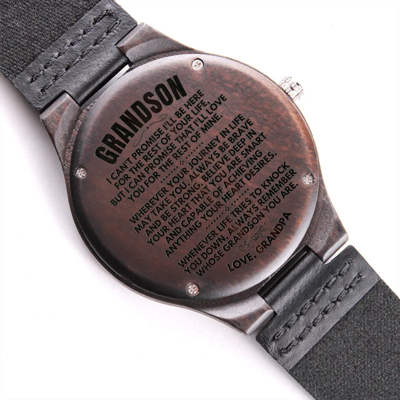 Sandalwood Mens Watch, Engraved Wooden Watch Grandson Present, Wooden Watch Leather Strap, Grandpa to Grandson Watch, Christmas Birthday Present