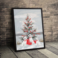 Snowy Holiday Dog Canvas Print, Three White Dogs Christmas Tree Canvas Art, Winter Xmas Tree Wall Decor, Adorable Puppy Canvas, Dog Lover Present