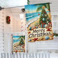 Tropical Merry Christmas Yard Flag, Beach Christmas Garden Flag, Double Sided Coastal Holiday Lawn Flag, Ocean Lover Winter Yard Decor