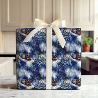 Winter Forest Night Gift Wrap, Christmas Steam Train Wrapping Paper, Locomotive Snow Paper Roll, Holiday Gift Wrap, Train Lover Xmas Paper