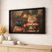 Humorous Pet Portrait Canvas Print, Two Cats Ugly Christmas Sweater Canvas, Adorable Christmas Cats Wall Art, Holiday Cat Lover Canvas Art Present