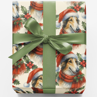 Winter Holly Star Dog Gift Wrap, Borzoi Christmas Wrapping Paper, Russian Hound Present Wrap Paper, Elegant Dog Breed Wrapping Paper Roll