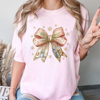 Christian Christmas Aesthetic Tee, Nativity Scene Coquette Bow T-Shirt, Religious Jesus Faith Graphic Shirt, Holiday Bow Tee