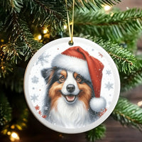 Santa Hat Aussie Dog Ornament, Australian Shepherd Christmas Ornament, Ceramic Australian Shepherd Ornament, Holiday Present for Aussie Lovers